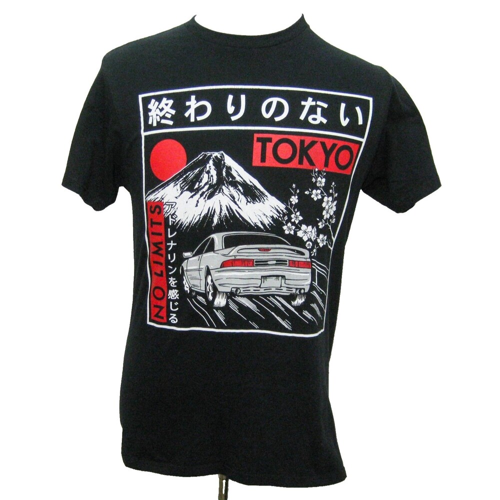 Tokyo Japan T-Shirt Mens Medium Black Short Sleeve Mt Fuji Graphic Cotton Shirt